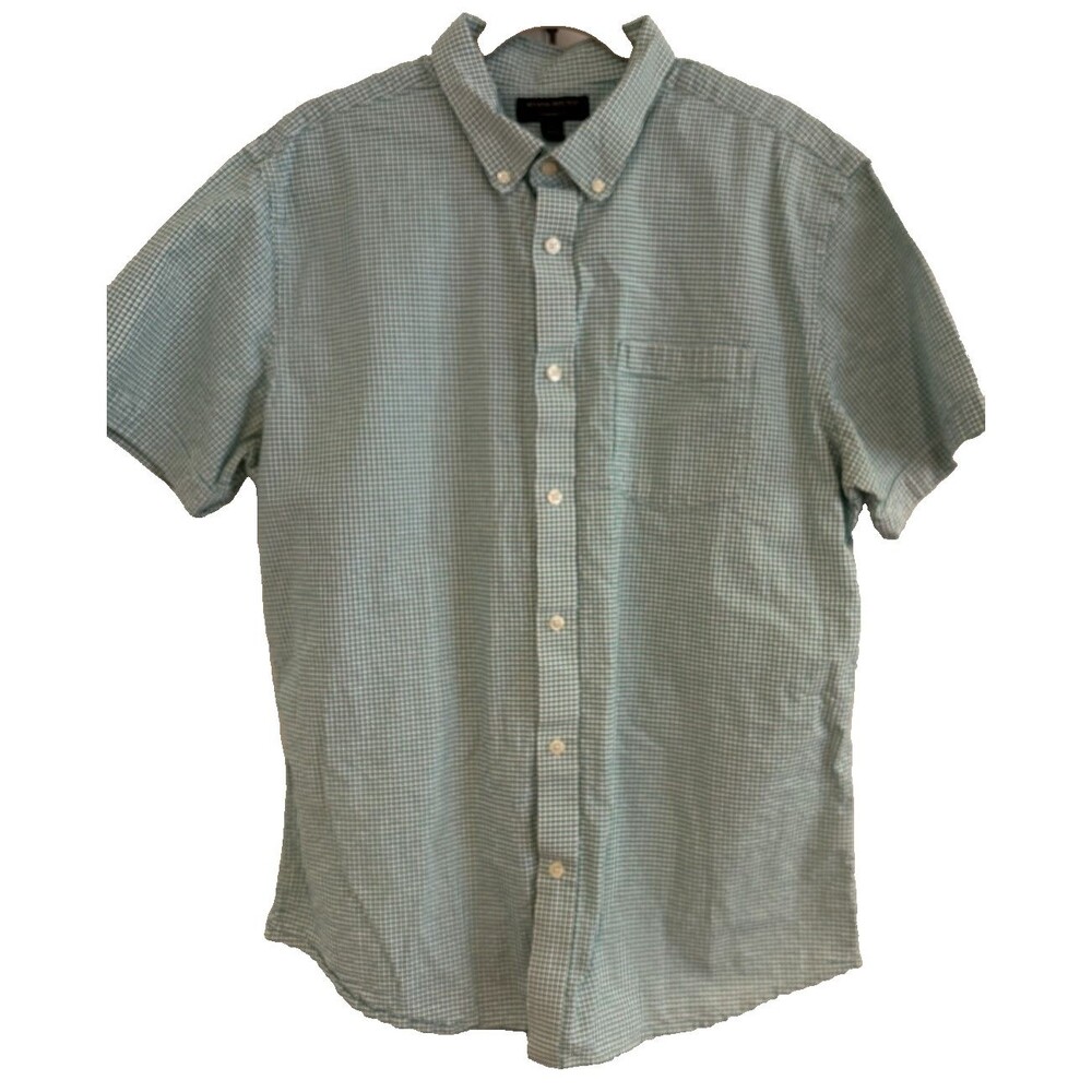 Banana Republic Shirt Men’s XL Short Sleeve Green Plaid Lightweight Cotton EUC